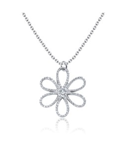 Rhodium Plated Flower Shaped Ball CZ Silver Necklace SPE-3668-RP